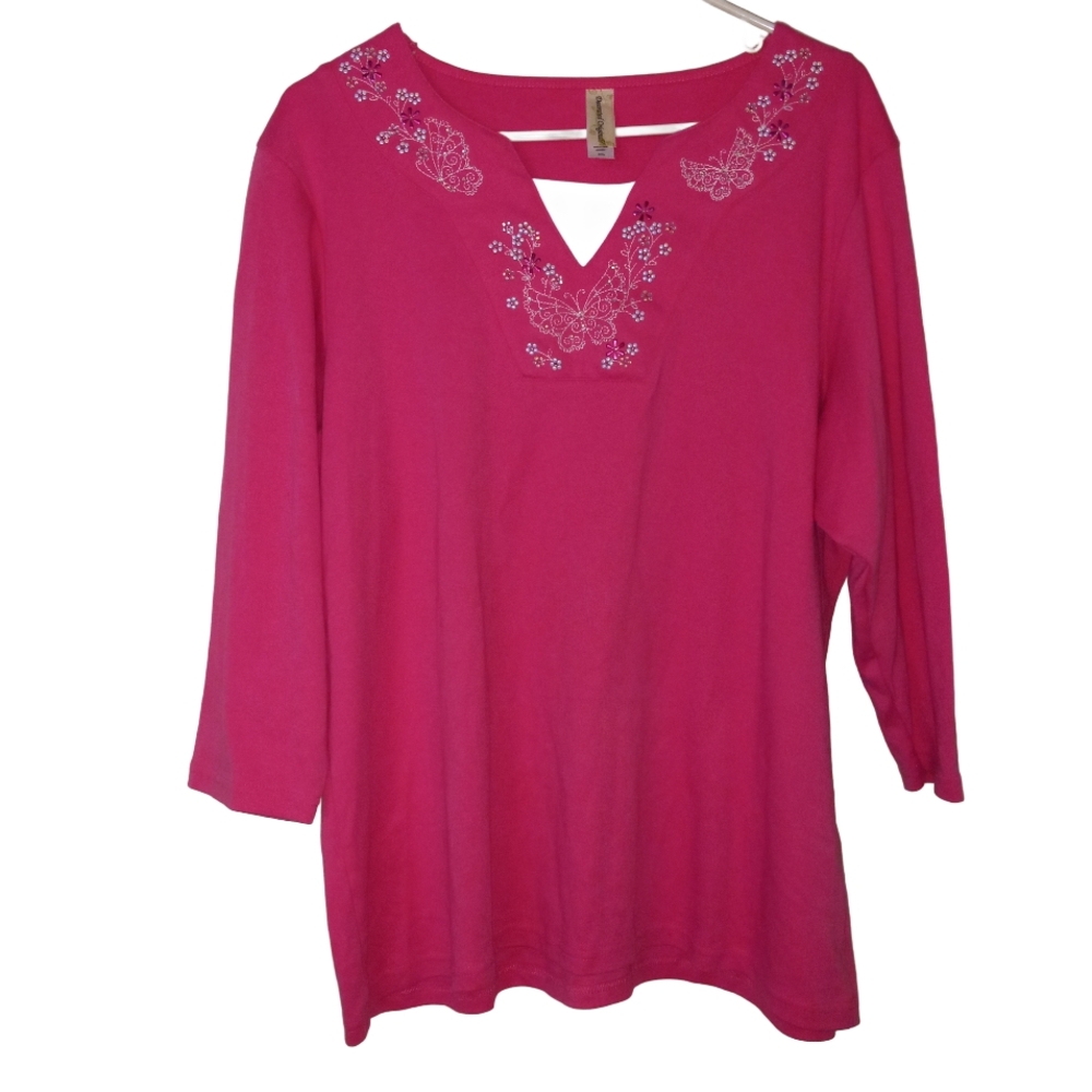 Chic Pink Embroidered Women's Tunic